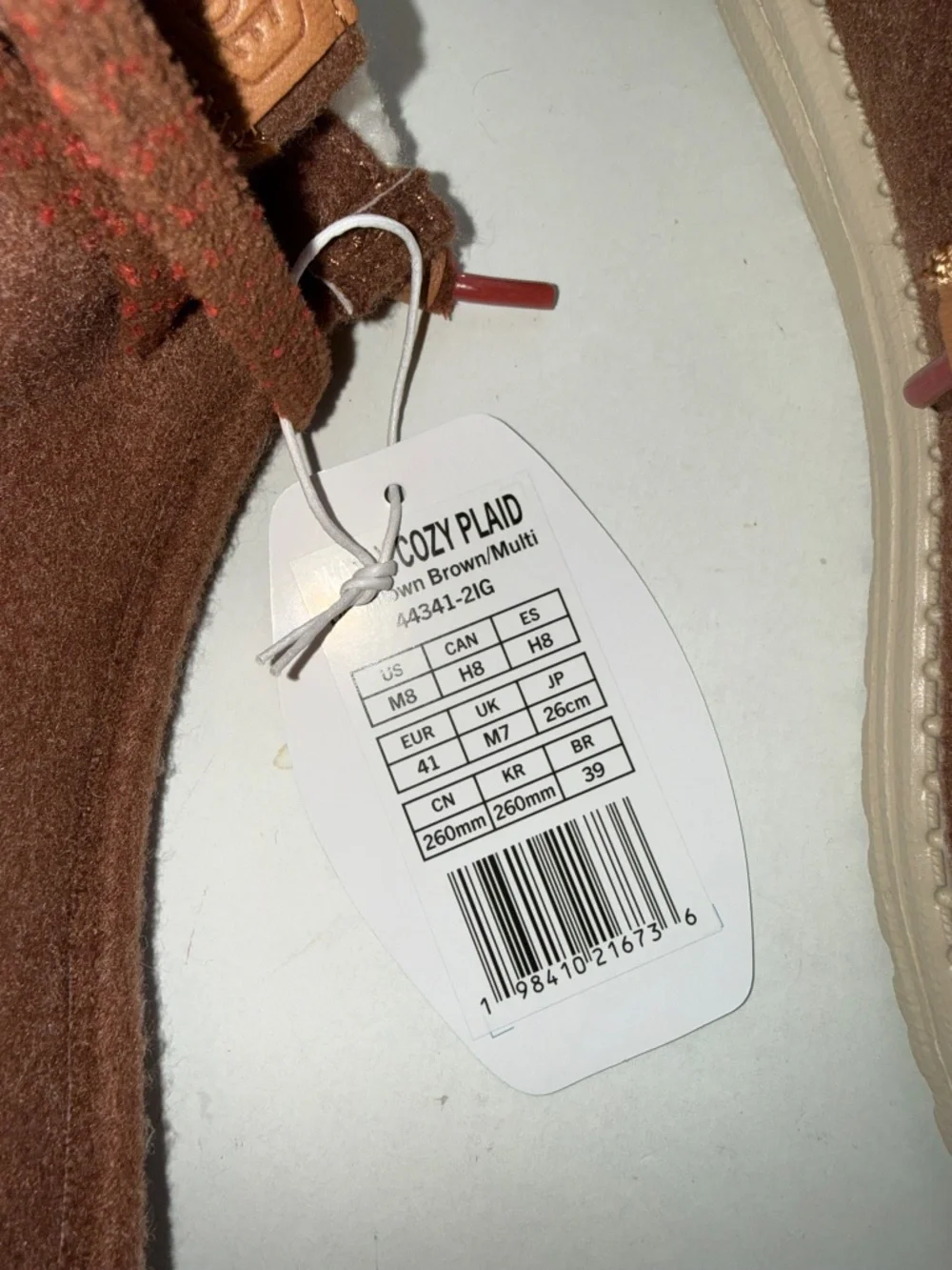 HEY DUDE $70 New Mens Size 8 Brown Casual Slip On Wally Cozy Plaid Shoes Box53
